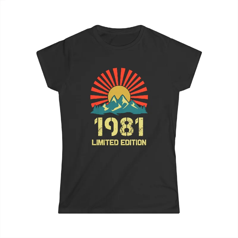 Vintage 1981 Limited Edition 1981 Birthday Shirts for Women Women Tops Classic V-Neck Short Shirt