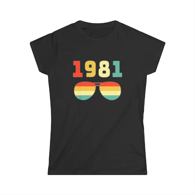 Vintage 1981 T Shirts for Women Retro Funny 1981 Birthday Women Shirts Stylish Crew Neck Shirt