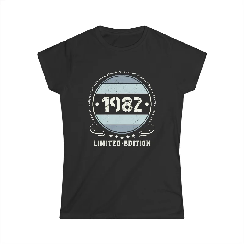 Vintage 1982 T Shirts for Women Retro Funny 1982 Birthday Women Shirts Classic Button-Up Short Tee