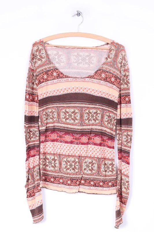 Vintage Womens L Shirt Brown Long Sleeve Multiprint Crew Neck Hippie Boho Top Chic Silk Short Sleeve Shirt Vintage Womens L Shirt Brown Long Sleeve Multiprint Crew Neck Hippie Boho Top Chic Silk Short Sleeve Shirt