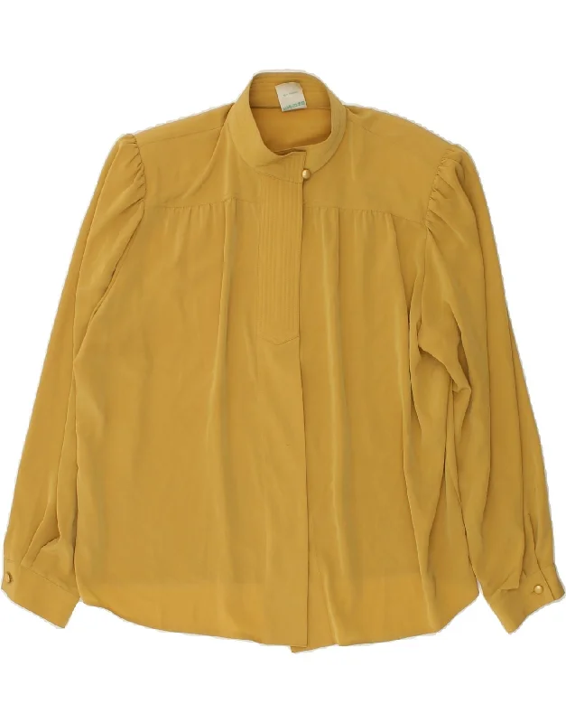 VINTAGE Womens Shirt Blouse EU 46 XL Beige Polyester Classic Button-Up Short Tee