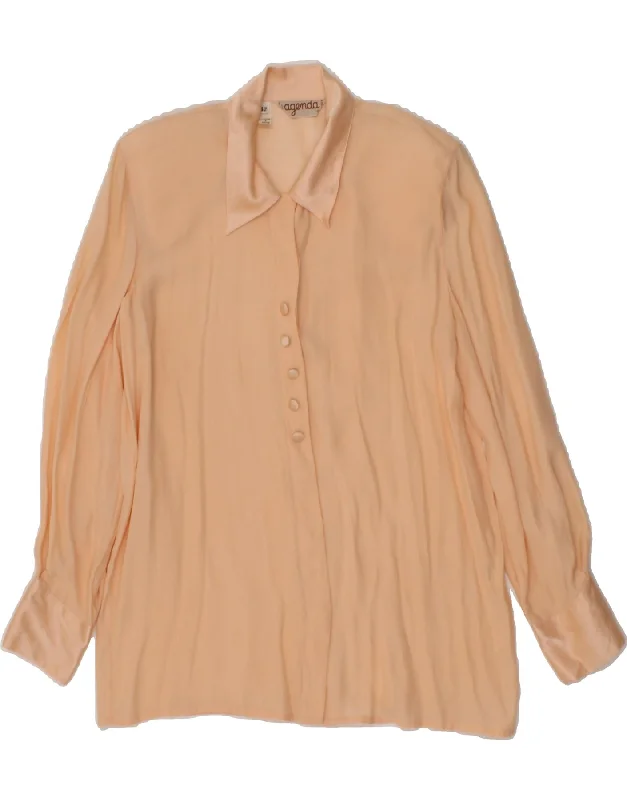 VINTAGE Womens Shirt Blouse IT 42 Medium Pink Silk Elegant High-Low Short Shirt