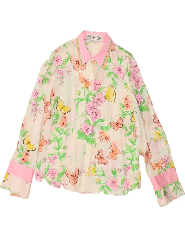 VINTAGE Womens Shirt Blouse UK 10 Small Pink Floral Butterfly Comfortable Loose Short Sleeve VINTAGE Womens Shirt Blouse UK 10 Small Pink Floral Butterfly Comfortable Loose Short Sleeve