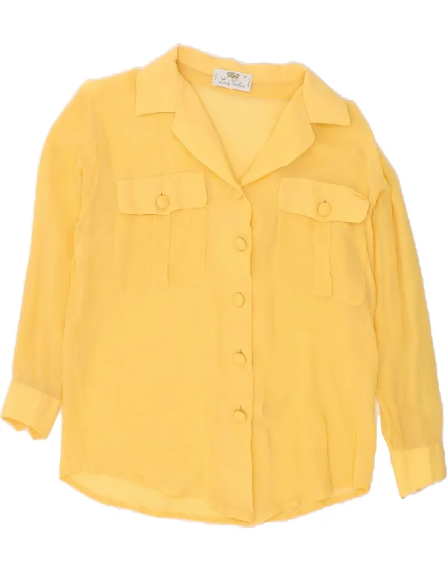 VINTAGE Womens Shirt Blouse UK 14 Medium Yellow Casual Boxy Short Shirt