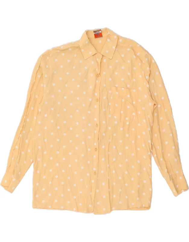 VINTAGE Womens Shirt UK 10 Small Yellow Polka Dot Relaxed Fit Short Sleeve Top