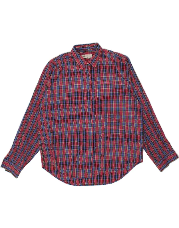 VINTAGE Womens Shirt UK 16 Large Red Check Casual Ruffle Short Shirt