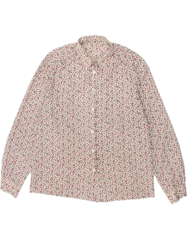 VINTAGE Womens Shirt UK 20 2XL Multicoloured Floral Fashionable Pleated Short Shirt