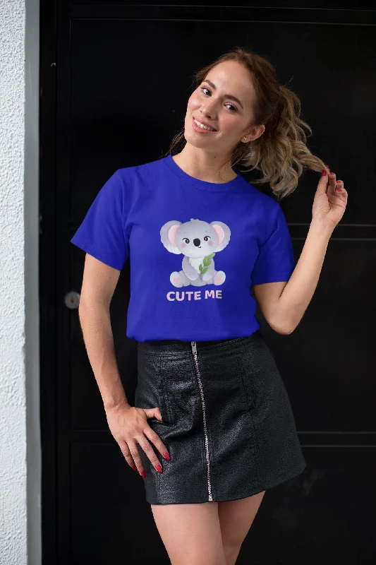 Women Round Neck Royal Blue T Shirt Cute Me Koala Soft Cotton Short Shirt