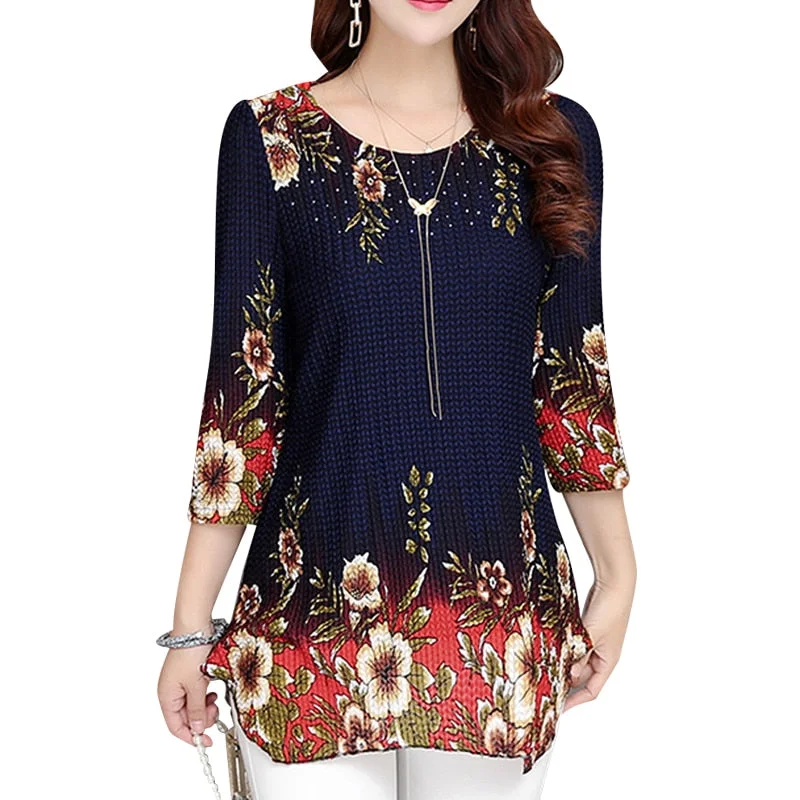 Women Tops 2020 New Blouse shirt Plus size 4XL Casual Blue Red Women's Clothing O-neck floral Print Feminine Tops blusas 993D Modern Casual Short Sleeve