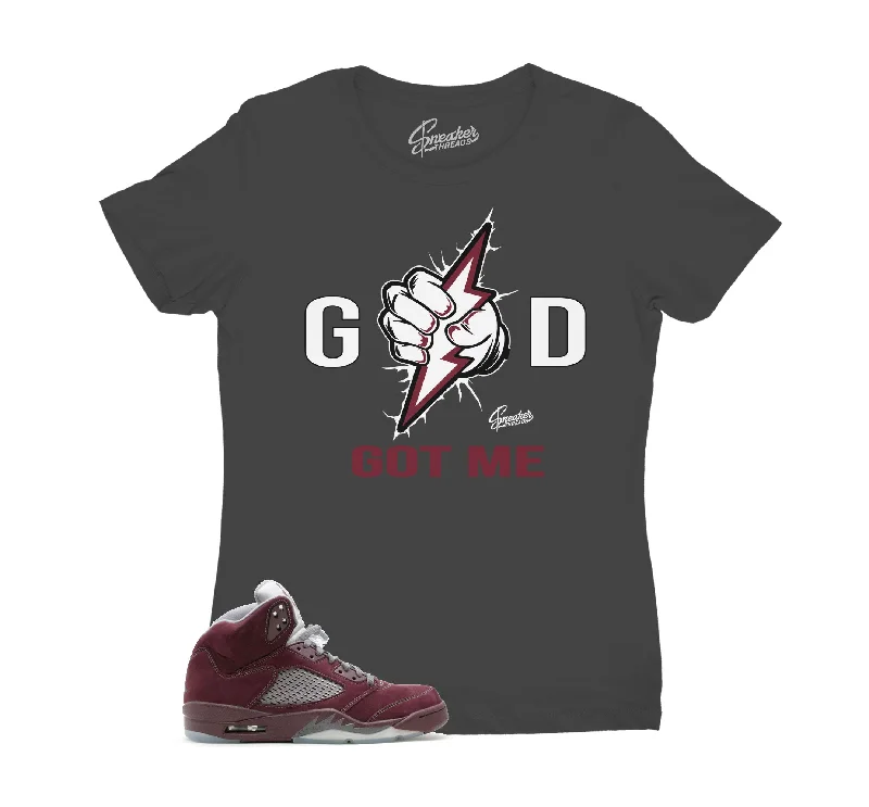 Womens - Burgundy 5 God Got Me Shirt Cozy Linen Short Shirt