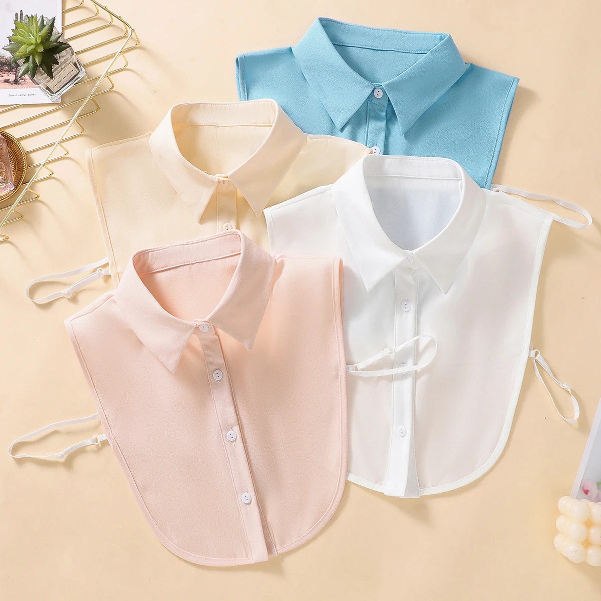 Women's Half Shirt Style Fake Collar Professional Casual Decoration Collar Chiffon White Blue Pink Khaki Four Piece Set Modern Casual Short Sleeve