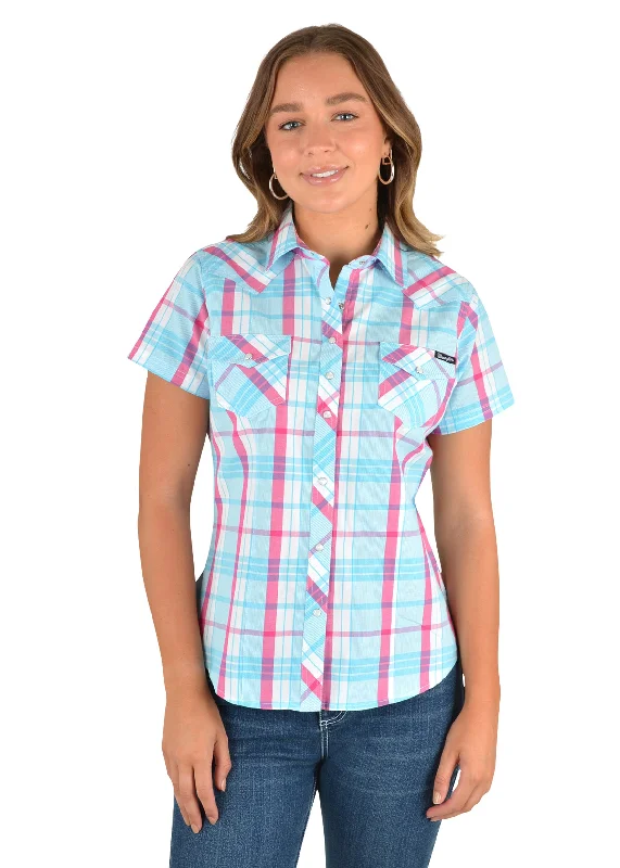 Wrangler Ladies Adabelle Check Western  Short Sleeve Shirt - X2S2132873 Comfortable Fitted Short Sleeve