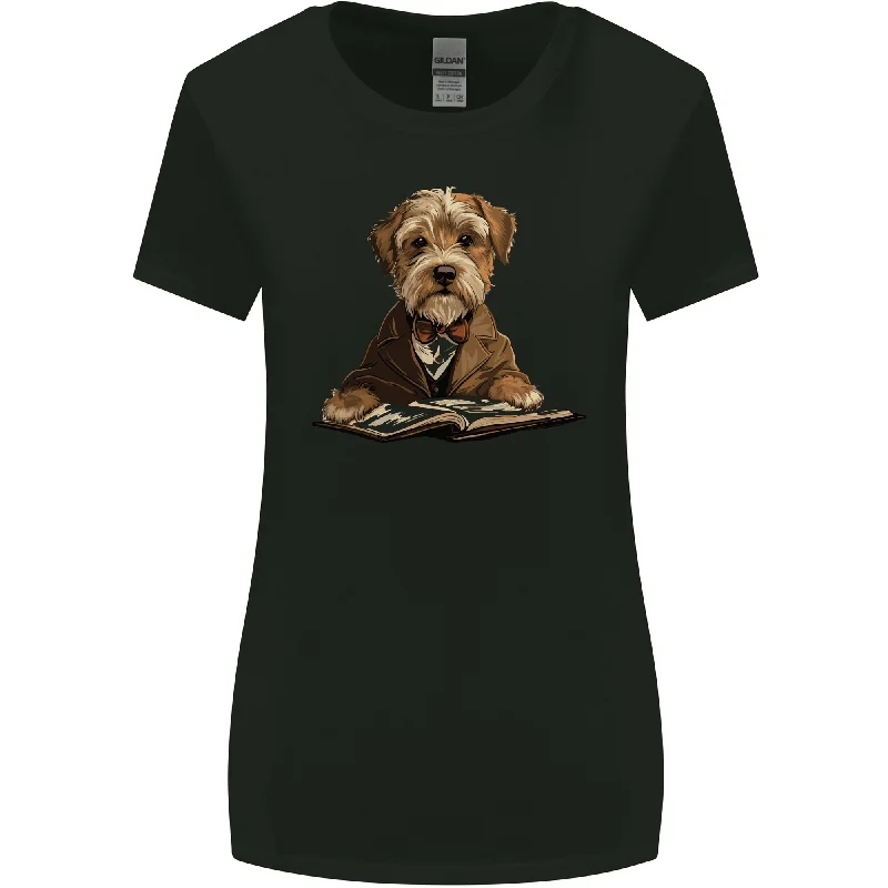 A Dog Reading a Book Womens Wider Cut T-Shirt Front Pockets Side Pockets Patch Pockets