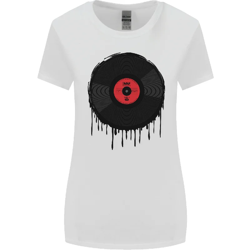 A Dripping Vinyl Record Turntable Decks DJ Womens Wider Cut T-Shirt Modern Contemporary Chic