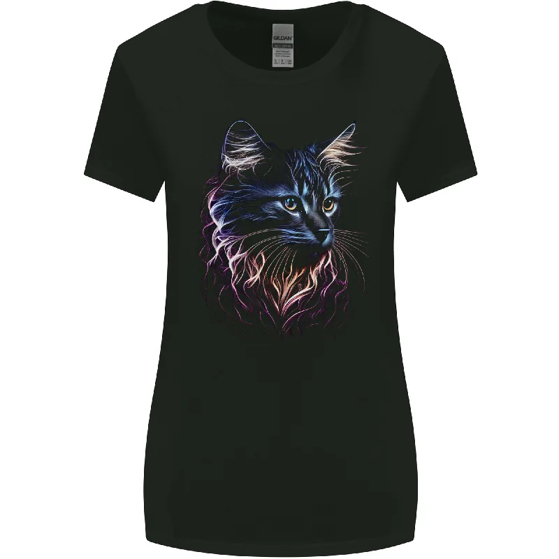 A Fantasy Cat With Cool Colours 1 Womens Wider Cut T-Shirt Modern Contemporary Chic