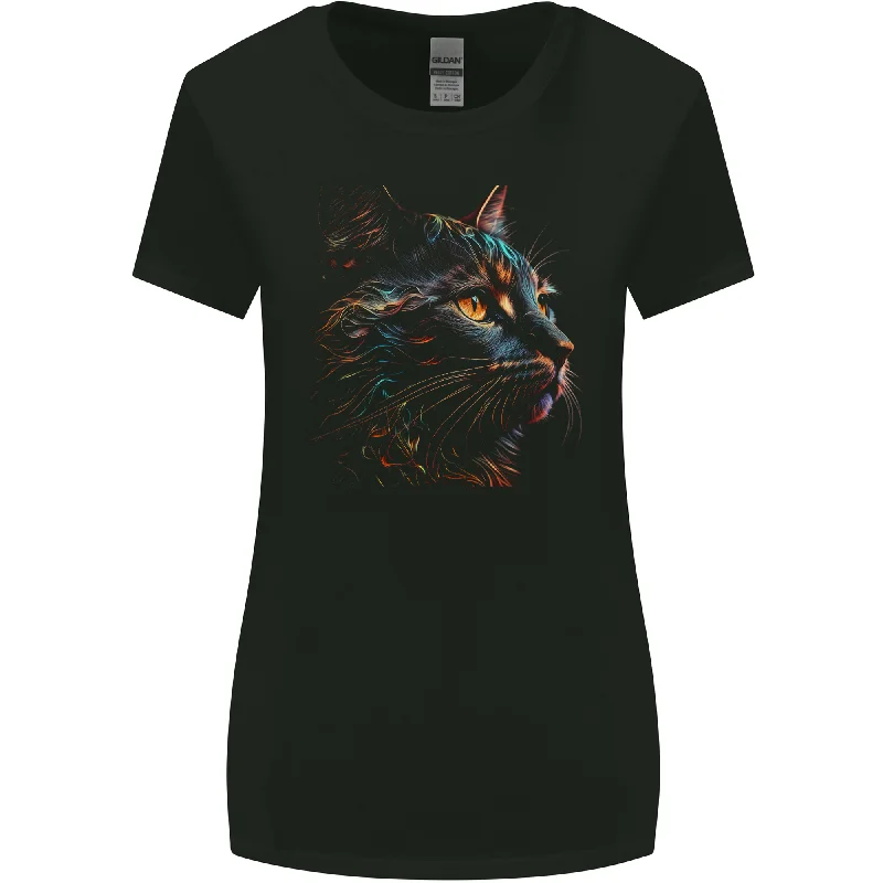 A Fantasy Cat With Cool Colours 2 Womens Wider Cut T-Shirt Mesh Canvas Denim