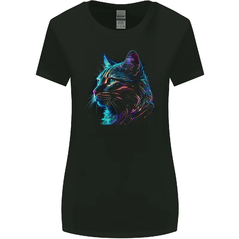 A Fantasy Cat With Cool Colours 3 Womens Wider Cut T-Shirt Graphic Embroidered Appliqued