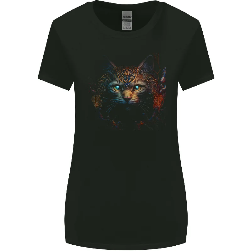 A Fantasy Cat With Cool Colours 4 Womens Wider Cut T-Shirt Lace Blend Ribbed Blend Corduroy Blend