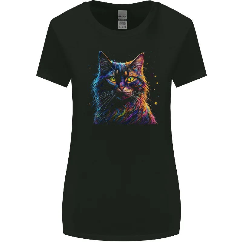 A Fantasy Cat With Cool Colours 7 Womens Wider Cut T-Shirt Satin Fabric Silk Fabric Chiffon Fabric