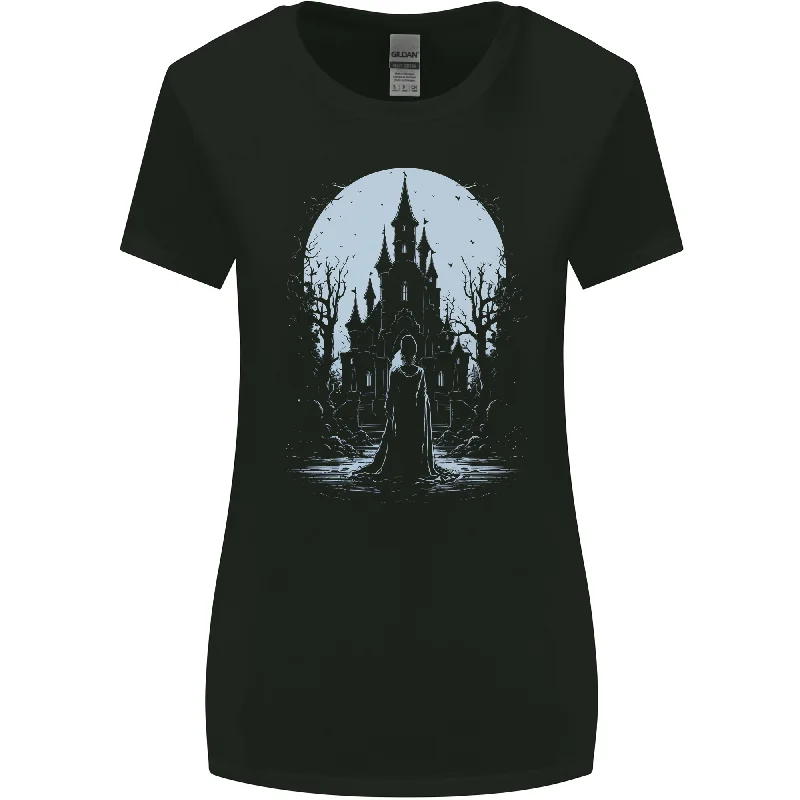 A Fantasy Haunted House Halloween Spooky Womens Wider Cut T-Shirt Fashionable Trendy Casual