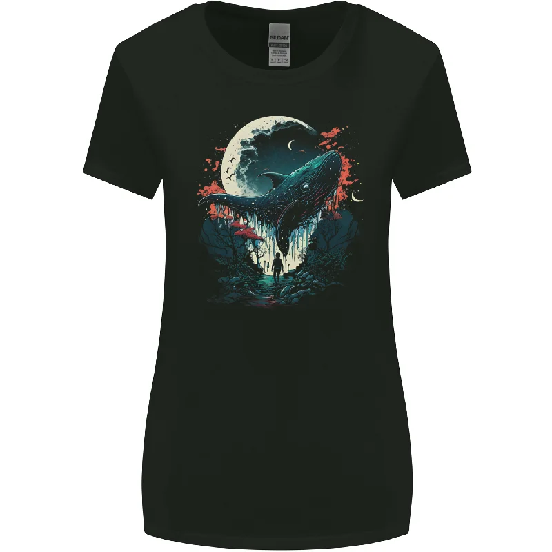 A Fantasy Whale & Moon Alien Mystic Womens Wider Cut T-Shirt Nylon Fabric Polyester Fabric Spandex Fabric