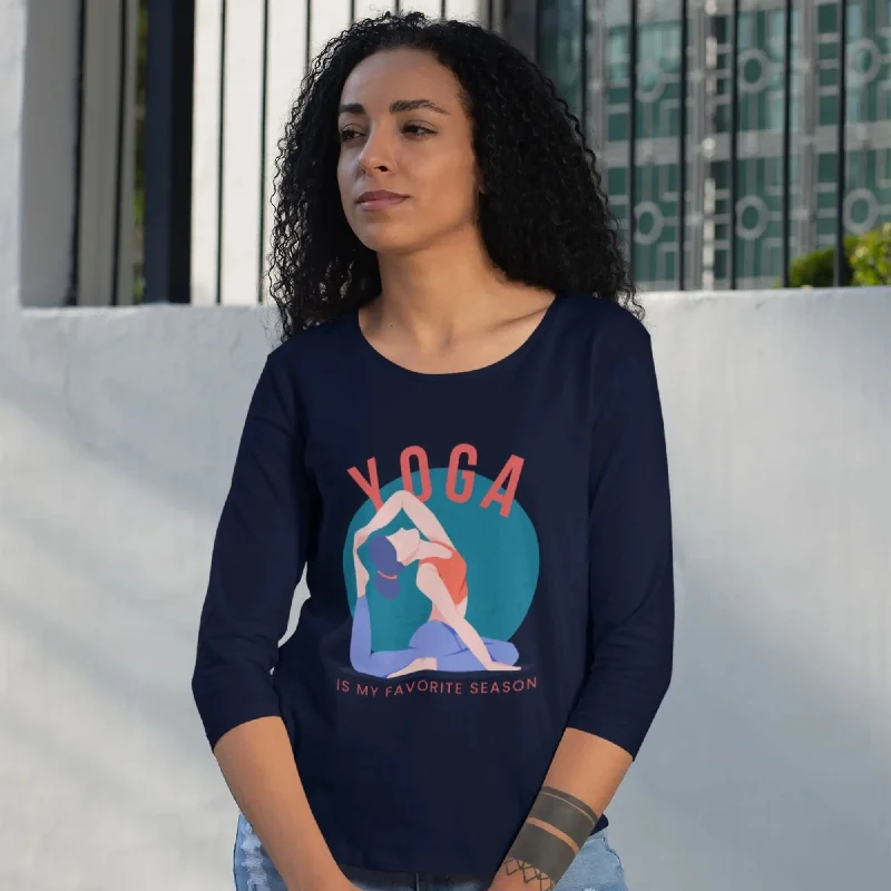 Yoga is My Favorite Season Women’s 3/4th Sleeve T-Shirt Rayon Fabric Velvet Fabric Corduroy Fabric Yoga is My Favorite Season Women’s 3/4th Sleeve T-Shirt Rayon Fabric Velvet Fabric Corduroy Fabric