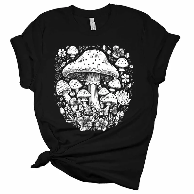 Aesthetic Mushroom Collage White Women's Graphic Tee Basic T-Shirt Crew Neck Short Sleeve Aesthetic Mushroom Collage White Women's Graphic Tee Basic T-Shirt Crew Neck Short Sleeve