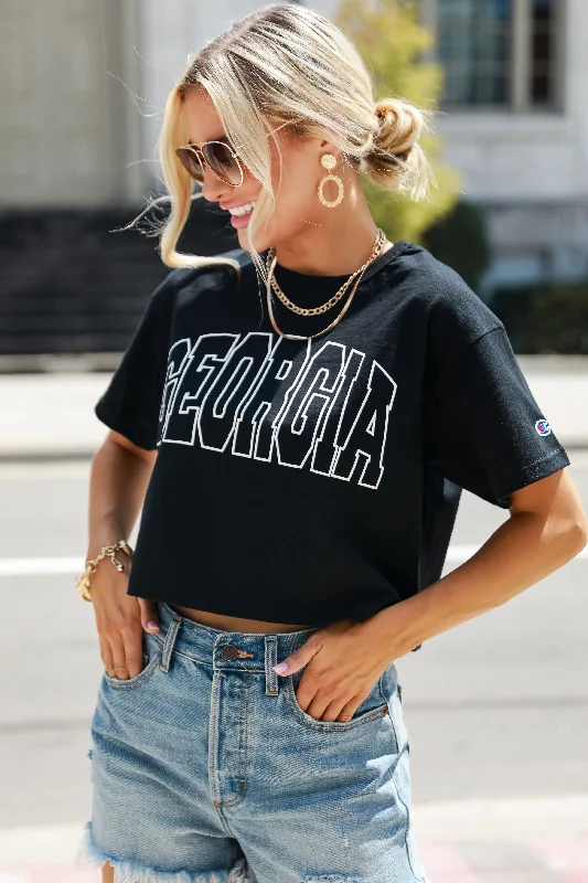 Black Georgia Cropped Tee Elegant Classic Vintage