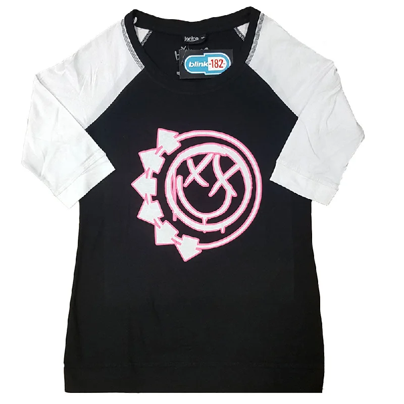 Blink-182 Ladies Raglan T-Shirt: Six Arrow Smile Faux Fur Fabric Real Fur Fabric Shearling Fabric Blink-182 Ladies Raglan T-Shirt: Six Arrow Smile Faux Fur Fabric Real Fur Fabric Shearling Fabric