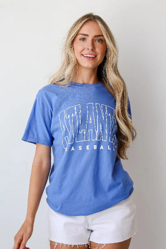 Blue Atlanta Baseball Block Letter Tee Mesh Blend Leather Blend Suede Blend