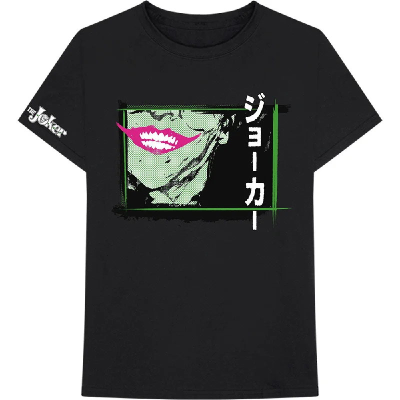 DC Comics | Official Band T-Shirt | Joker Anime (Back Print) Notch Collar Peter Pan Collar Cowl Neck