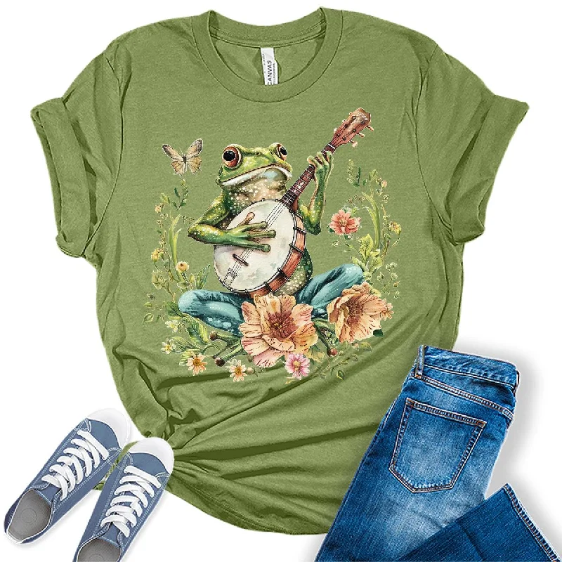 Cottagecore Aesthetic Frog With Banjo Womens Graphic Tees Denim Fabric Leather Fabric Suede Fabric Cottagecore Aesthetic Frog With Banjo Womens Graphic Tees Denim Fabric Leather Fabric Suede Fabric