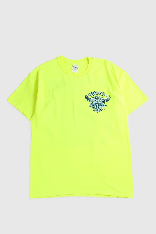 Deadstock Reno Bike Rally Tee - Neon Yellow, Mustard, White Graphic Embroidered Appliqued