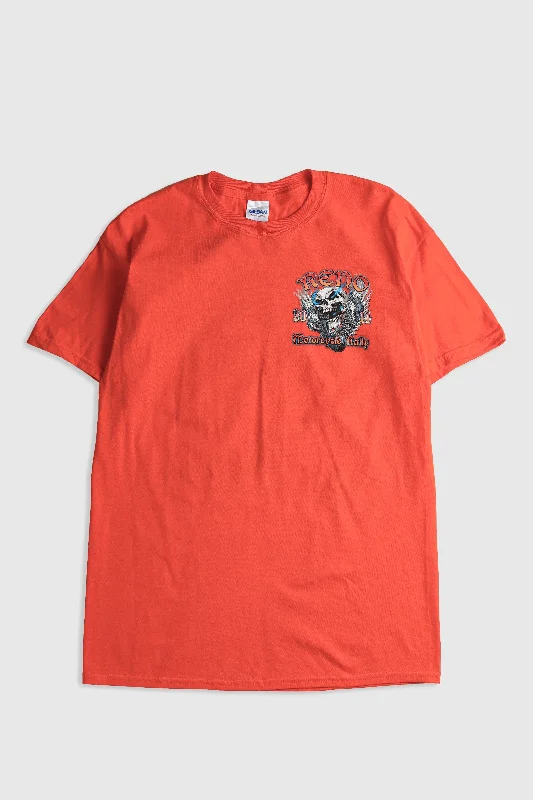 Deadstock Reno Motorcycle Rally Tee - Orange, Black Solid Print Embellished