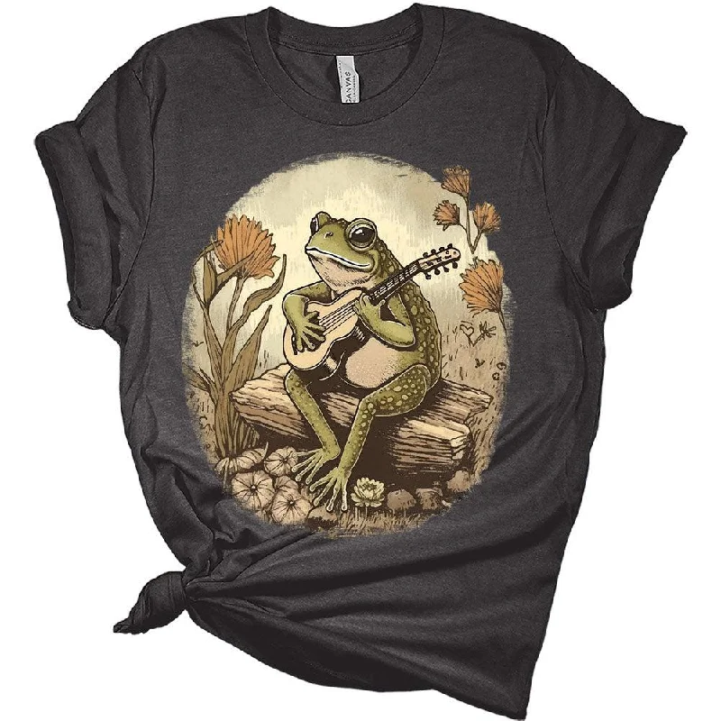 Womens Frog Shirt Cute Frog Playing Guitar Cottagecore T-Shirt Casual Graphic Tee Short Sleeve Top Polka Dot Checkered Tartan Womens Frog Shirt Cute Frog Playing Guitar Cottagecore T-Shirt Casual Graphic Tee Short Sleeve Top Polka Dot Checkered Tartan
