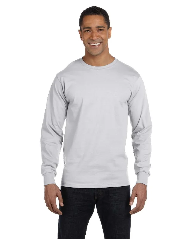 Gildan 50/50 Long Sleeve T-Shirt | Ash Grey Rayon Velvet Corduroy