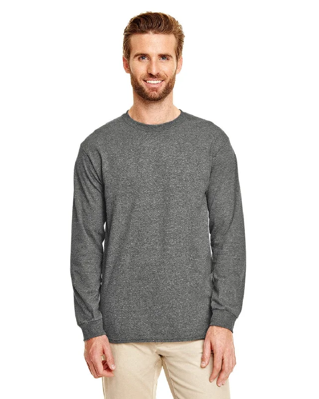 Gildan 50/50 Long Sleeve T-Shirt | Graphite Heather Striped Floral Plaid