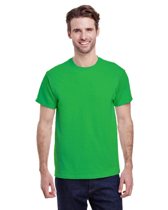 Gildan Heavy Cotton T-Shirt | Electric Green Collared Crew Neck Turtle Neck