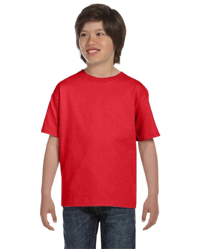 Hanes Youth ComfortSoft T-Shirt | Athletic Red Solid Print Embellished