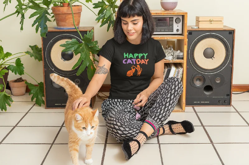 Happy Cat Day Tshirt | Gifts for Her | BFF Gift | Women's T-shirt | Women Tshirt | Women Shirt Mesh Blend Leather Blend Suede Blend Happy Cat Day Tshirt | Gifts for Her | BFF Gift | Women's T-shirt | Women Tshirt | Women Shirt Mesh Blend Leather Blend Suede Blend