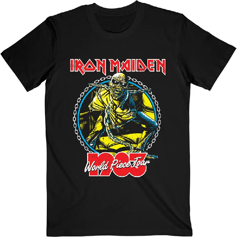 Iron Maiden | Official Band T-Shirt | World Piece Tour '83 V.2. Striped Floral Plaid