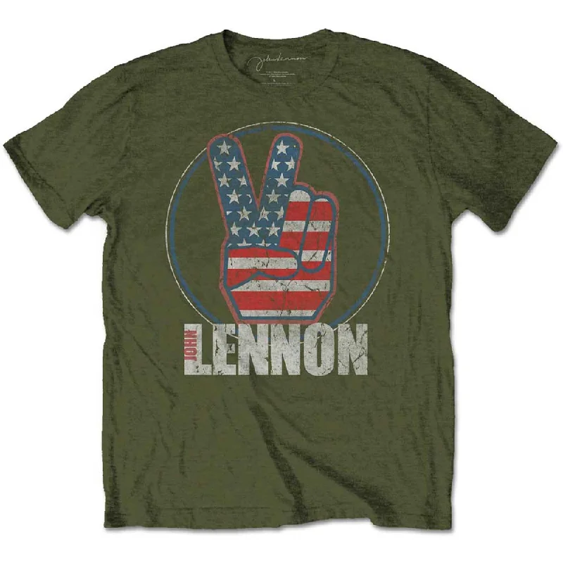 John Lennon | Official Band T-Shirt | Peace Fingers US Flag Collared Crew Neck Turtle Neck John Lennon | Official Band T-Shirt | Peace Fingers US Flag Collared Crew Neck Turtle Neck