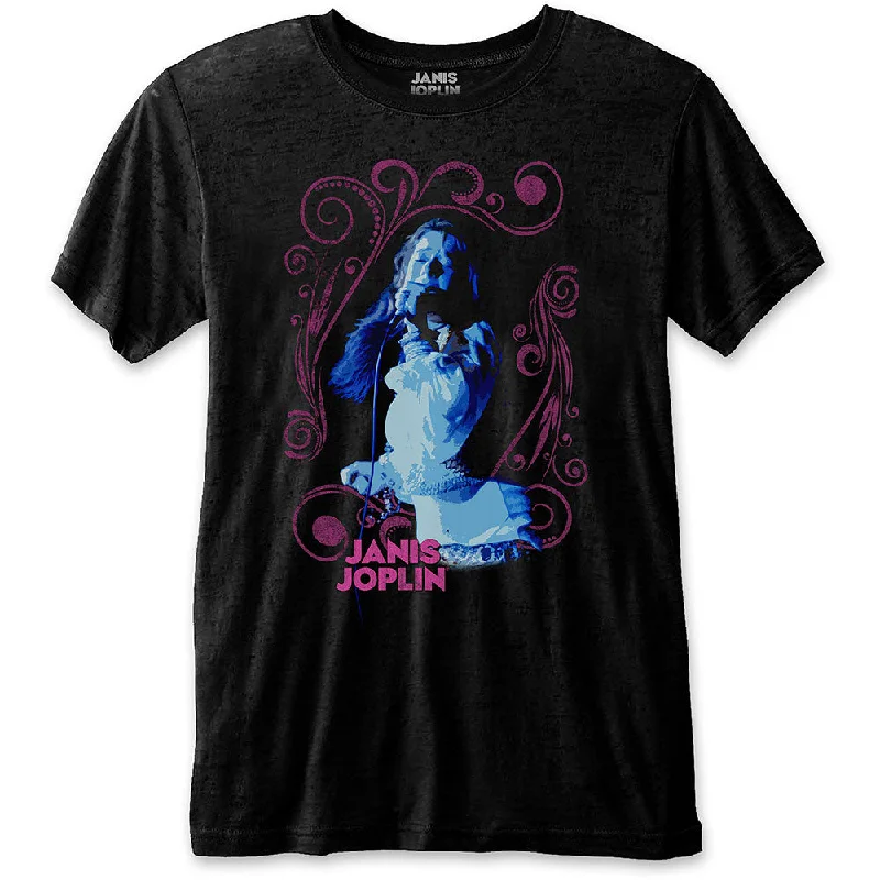 Janis Joplin | Official Band T-Shirt | Floral Frame Mesh Canvas Denim