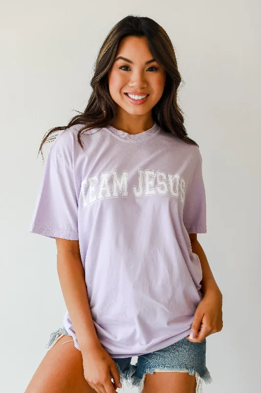 Lavender Team Jesus Tee Zippered Front Buttoned Front Snap Front