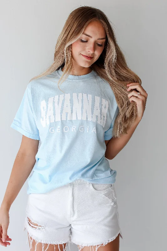 Light Blue Savannah Georgia Block Letter Tee Houndstooth Herringbone Solid