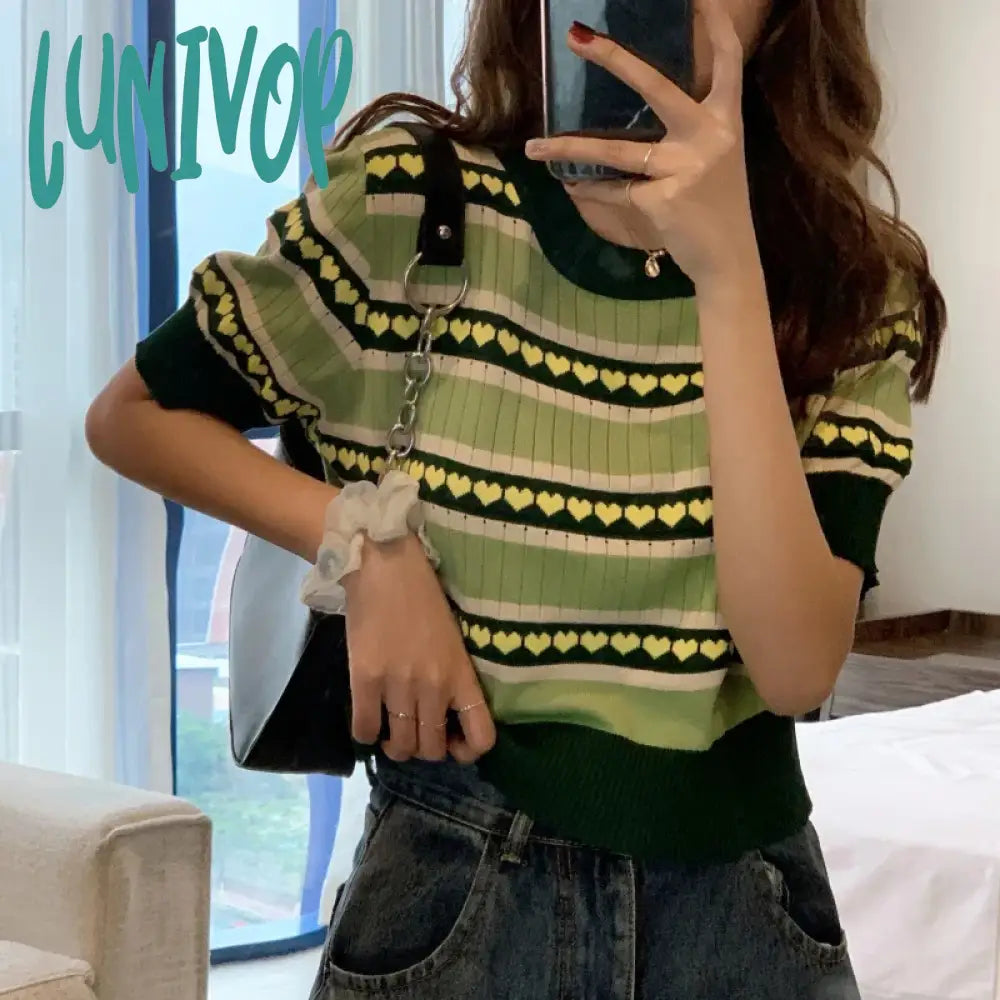 Lunivop Summer New O Neck Knitting Pullover Top Women Short Sleeve Casual Fashion Simple Tees Female Loose All-match T-shirt Modern Contemporary Chic