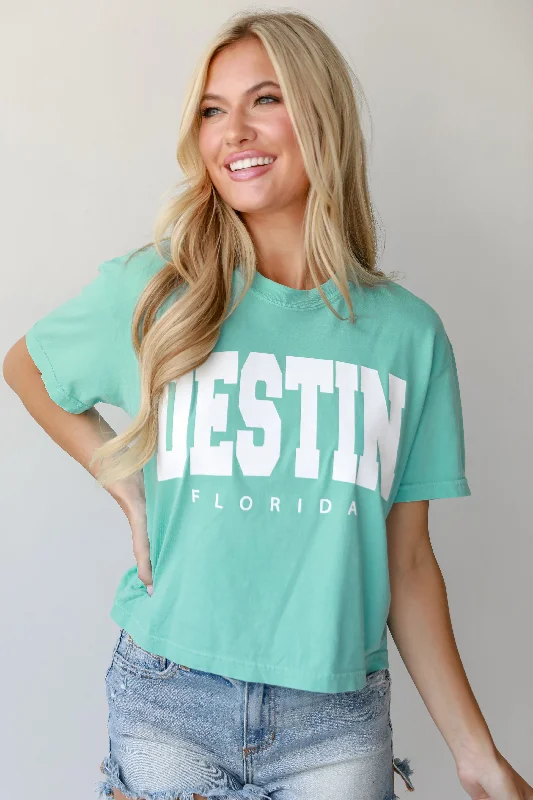 Mint Destin Florida Cropped Tee Collared Crew Neck Turtle Neck