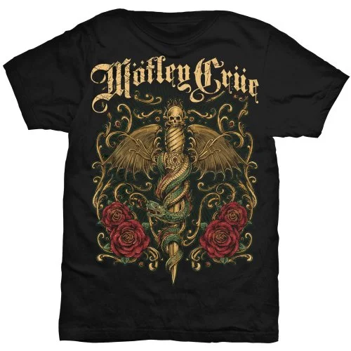 Motley Crue | Official Band T-shirt | Exquisite Dagger Solid Print Embellished