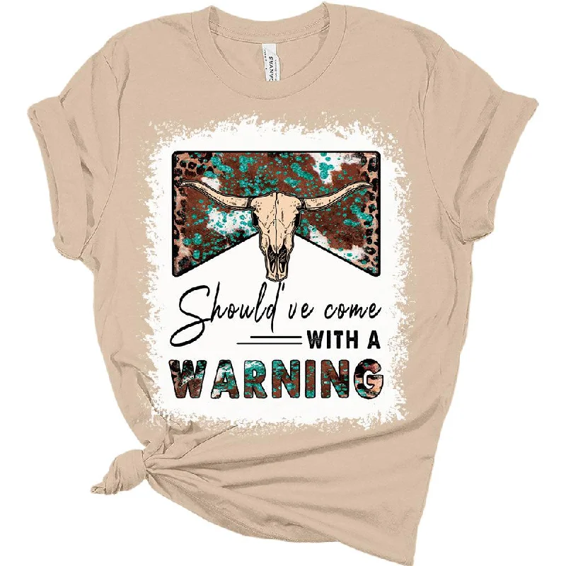 Womens Should've Come with A Warning T-Shirt Cute Western Shirt Casual Graphic Tee Short Sleeve Top Ribbed Striped Patterned Womens Should've Come with A Warning T-Shirt Cute Western Shirt Casual Graphic Tee Short Sleeve Top Ribbed Striped Patterned