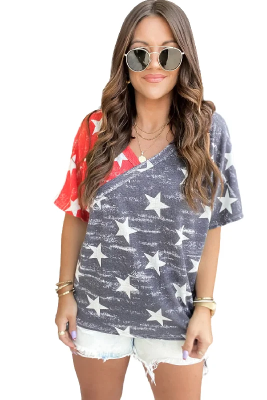 V-Neck Star T-Shirt Spandex Blend Rayon Blend Denim Blend